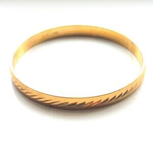Vintage Monet Estate Gold Tone Etched Large Minimalist Bangle Bracelet